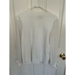 CECE Dot Chiffon Sleeve Sweater in Antique White‎ Size M e2